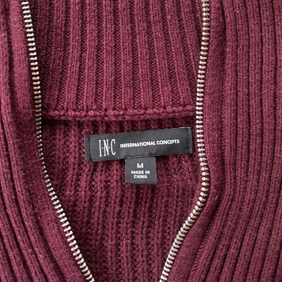 🐿️ Inc International Concepts Men's Matthew Quarter-Zip Burgundy Sweater Medium - Picture 3 of 5